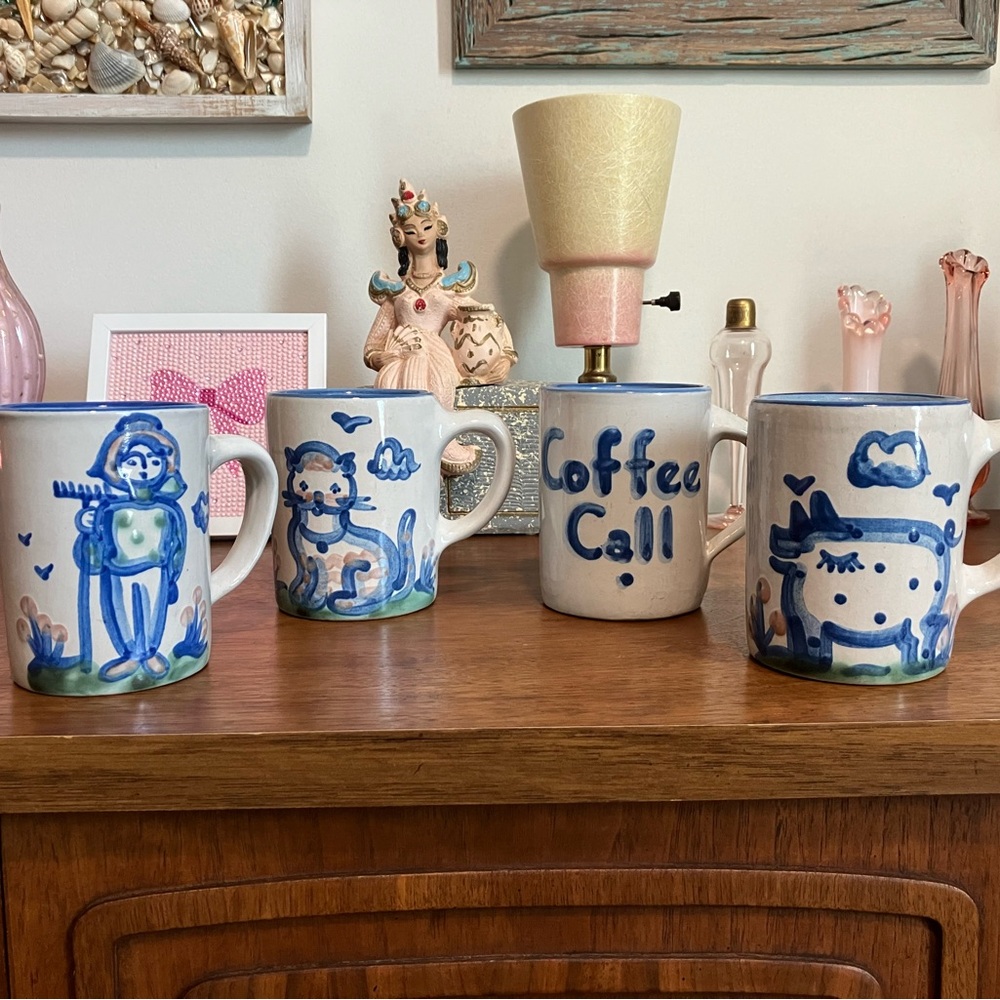 4 Vintage M.A. Hadley Pottery Mugs
